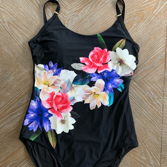 Calvin Klein Black Garden Floral Starburst Printed One-Piece Swimsuit - Picture 4 of 11